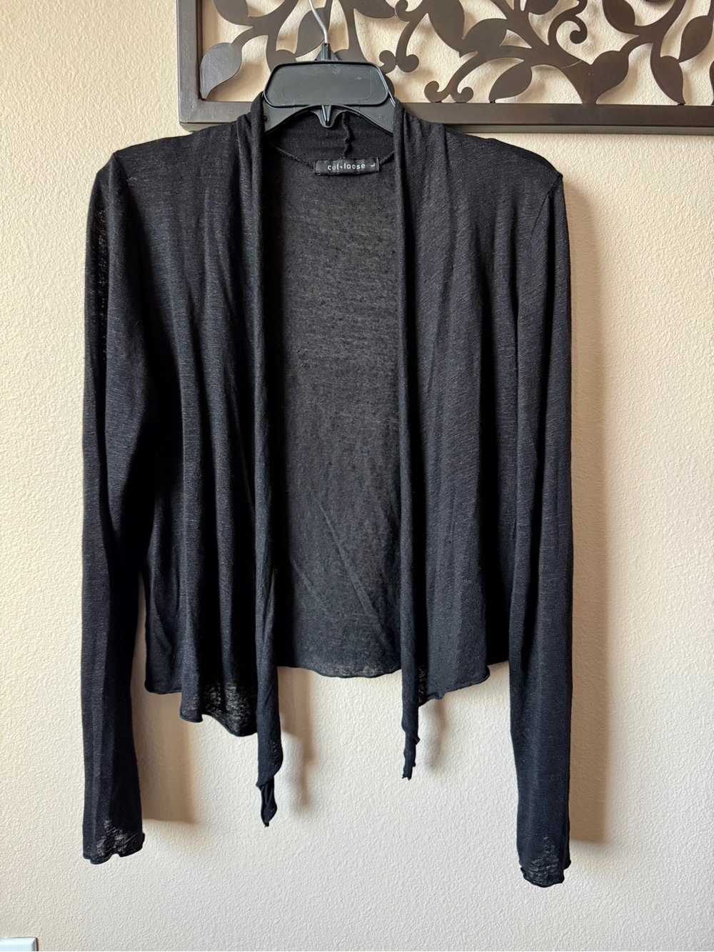 cut loose Black Lightweight Linen Open-Front Women's Cardigan